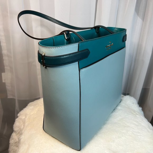 Kate Spade Staci Colorblock Large Laptop Tote Frosted Spearmint Multi - Picture 2 of 11
